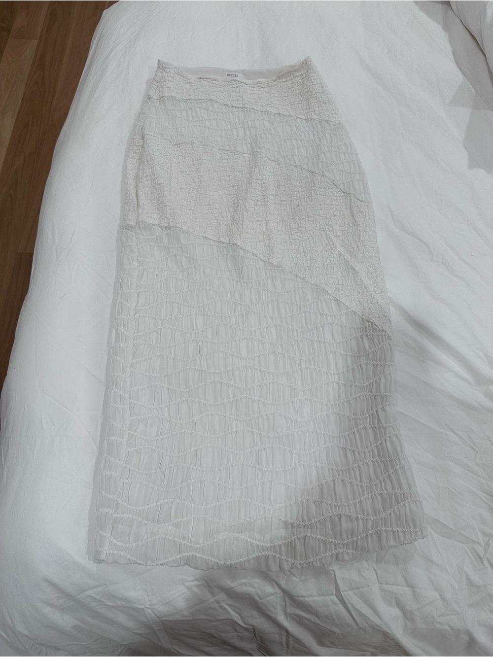 Meshki White Maxi Skirt with Textured Panels